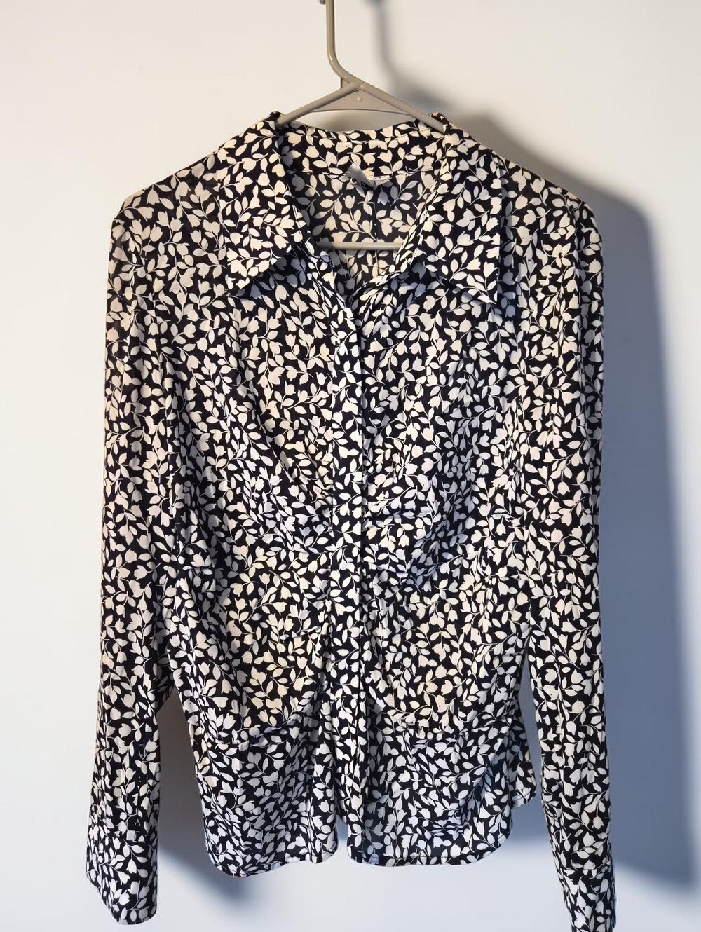 Worth Black and White Leaf-Print Button Front Shirt